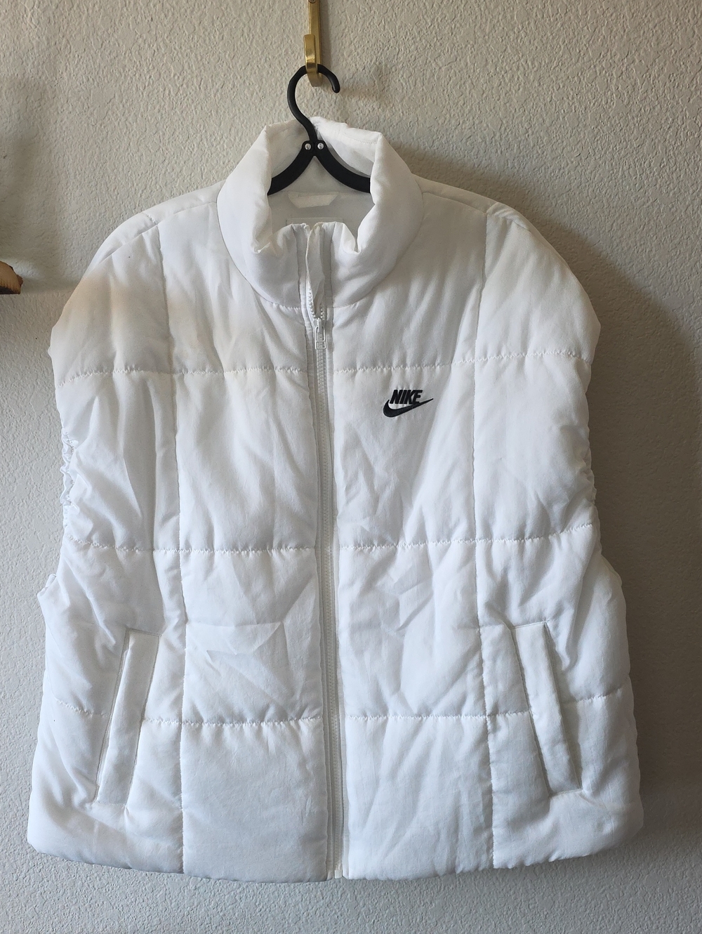 Nike White Quilted Puffer Vest with Black Swoosh - Women's